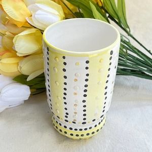 Sunny Yellow & White Stripes with PolkaDots in Genuine Gold /Handcrafted Pottery